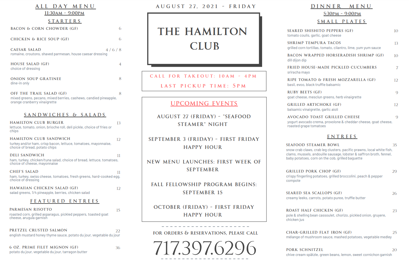 DINING Hamilton Club of Lancaster